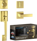 TICONN Front Door Handle Set Polished Brass - Durable Square Lever