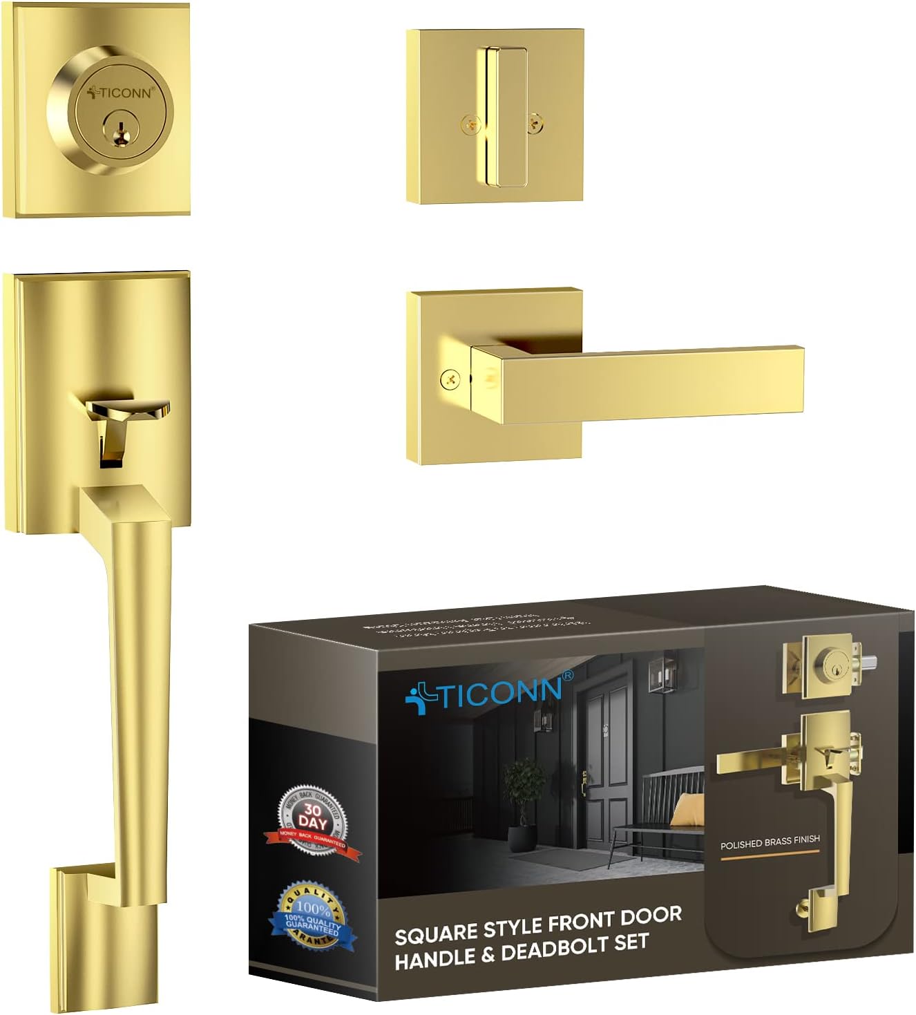 TICONN Front Door Handle Set with Heavy Duty Square Lever