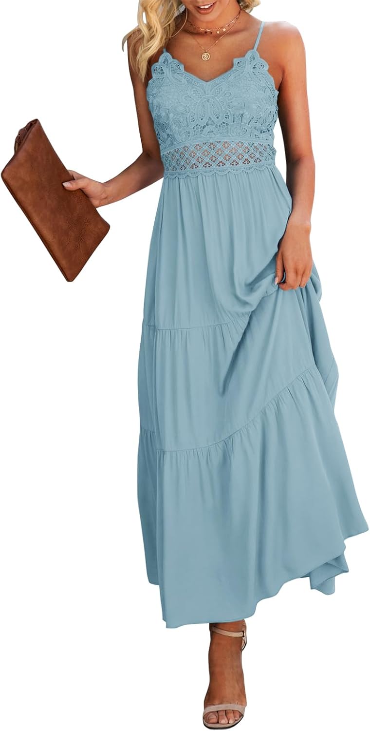 Dokuritu Women's Beach Crochet Lace Maxi Dress for Summer Fun