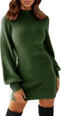 Mock Neck Ribbed Long Sleeve Bodycon Mini Sweater Dress (Style DTHN)