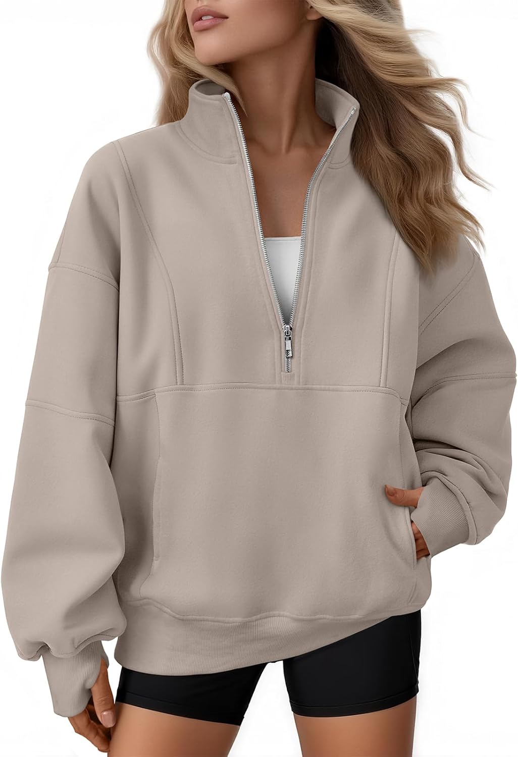 AUTOMET Womens Quarter Zip Oversized Sweatshirts for Comfort
