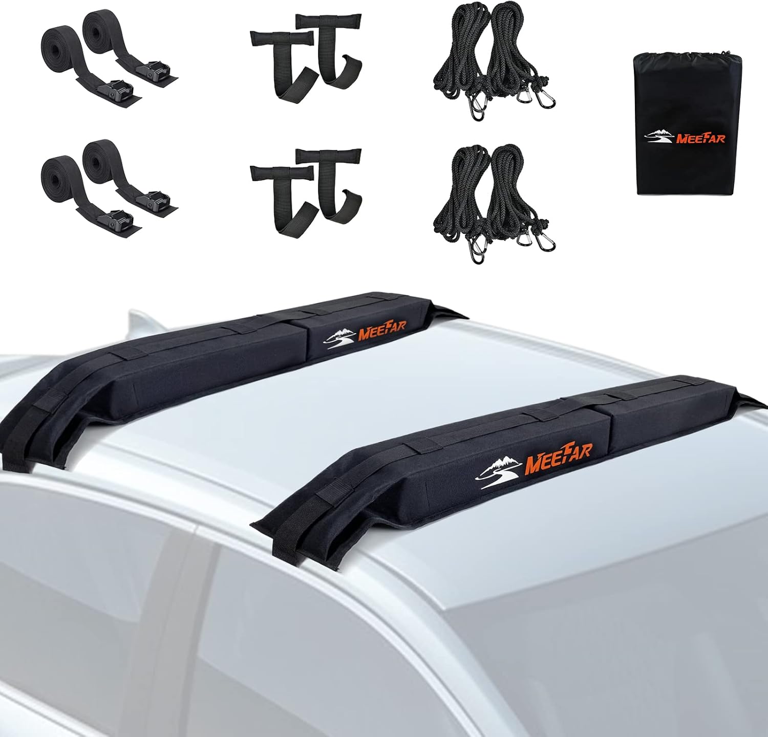 MeeFar Universal Car Soft Roof Rack Pads for Kayak and Surfboard
