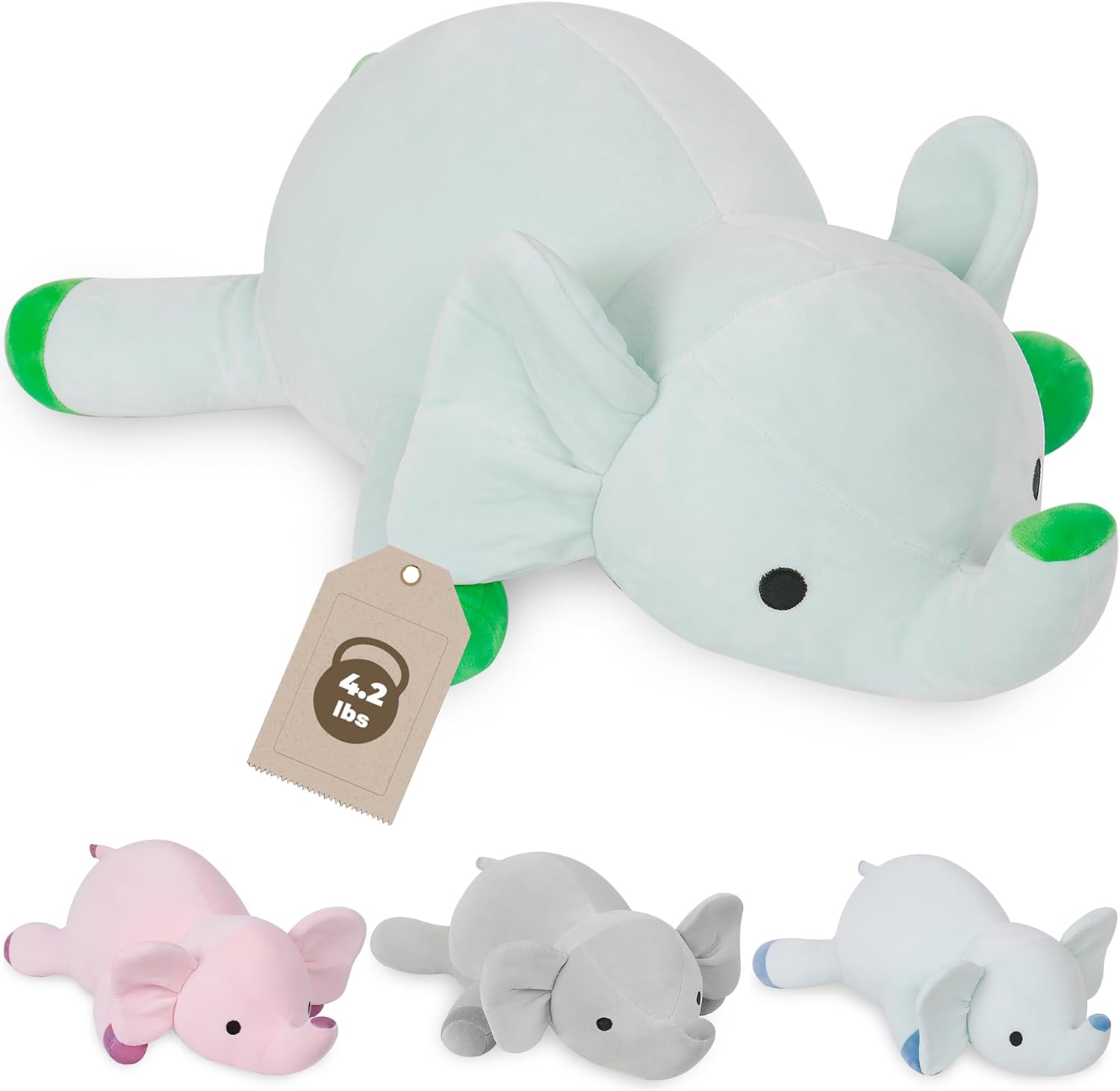 24 Green Elephant Weighted Stuffed Animal for Comfort and Fun
