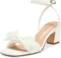 Bow Knot Heeled Sandals Open Toe Block Chunky Heels - Comfortable