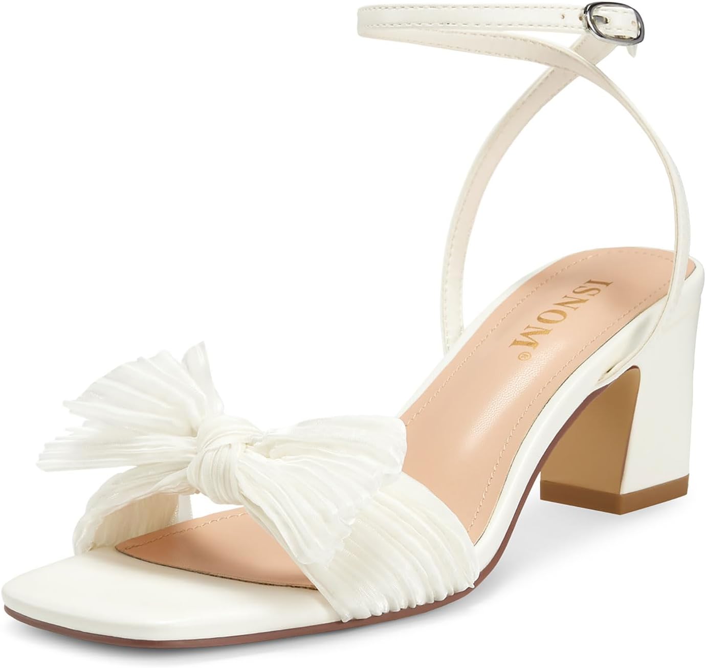 ISNOM Women's Bow Knot Heeled Sandals for Elegant Occasions