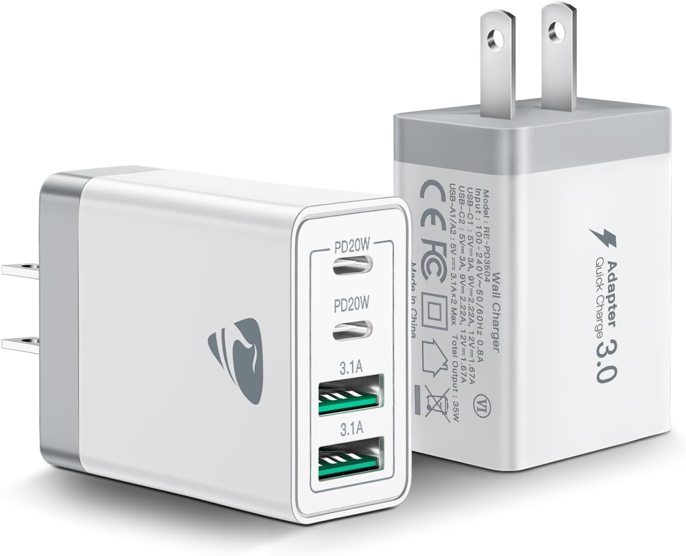 Fast 40W USB C Wall Charger 2-Pack: Quick Charge 4 Devices!