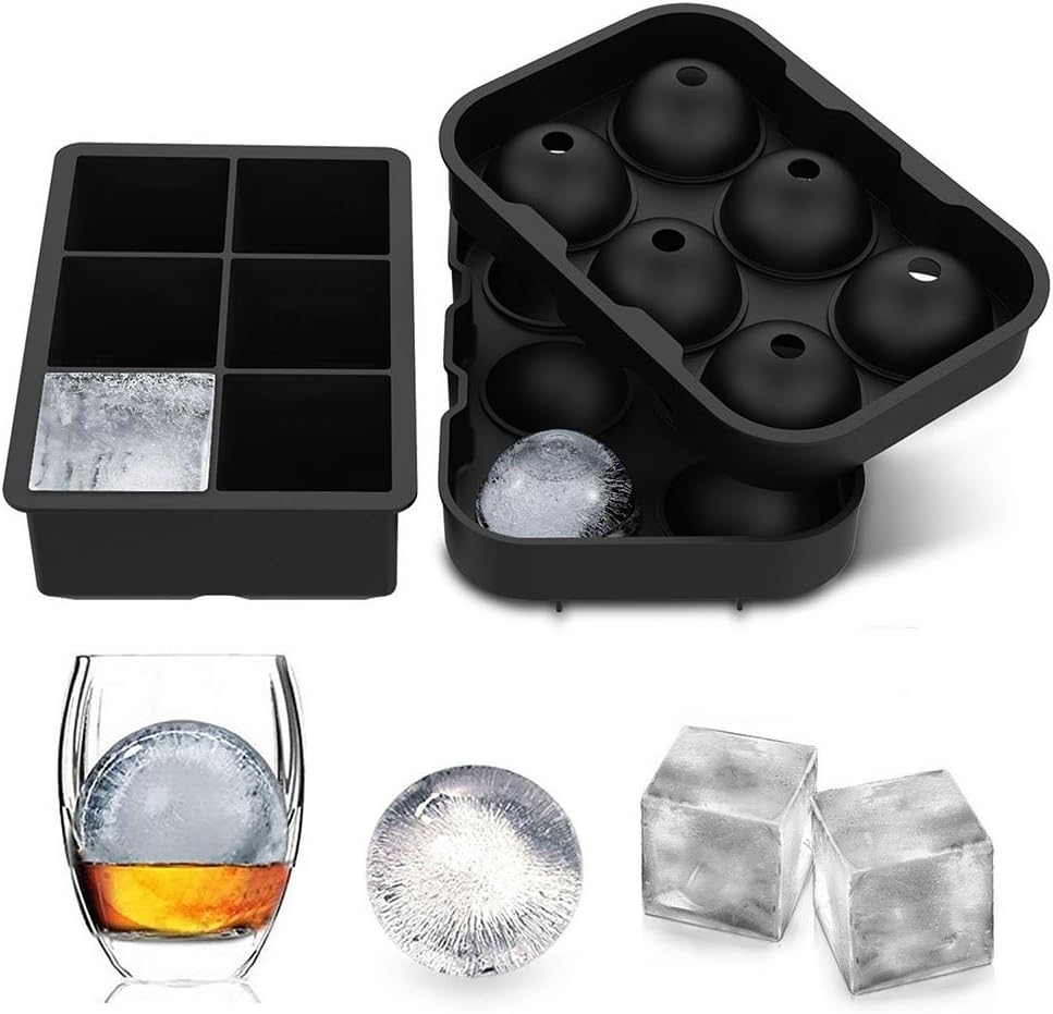 Premium Sphere & Square Ice Trays for Drinks - Reusable & BPA Free