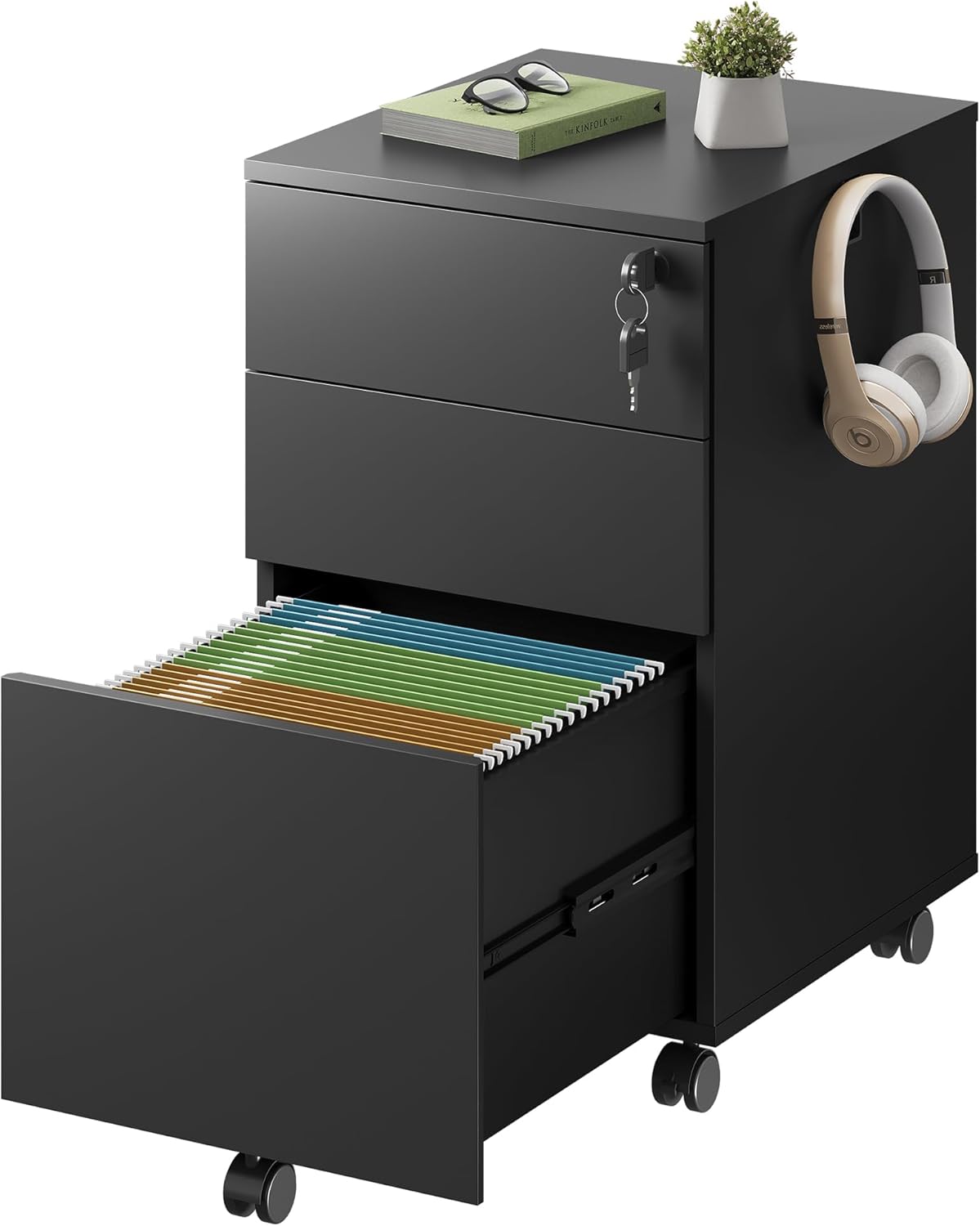 Lockable 3 Drawer Rolling File Cabinet by DEVAISE