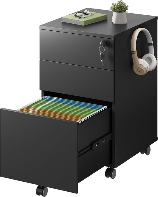 Lockable 3 Drawer Rolling File Cabinet by DEVAISE