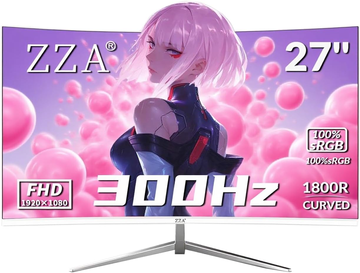 27 Inch White Curved Gaming Monitor with 300Hz Refresh Rate