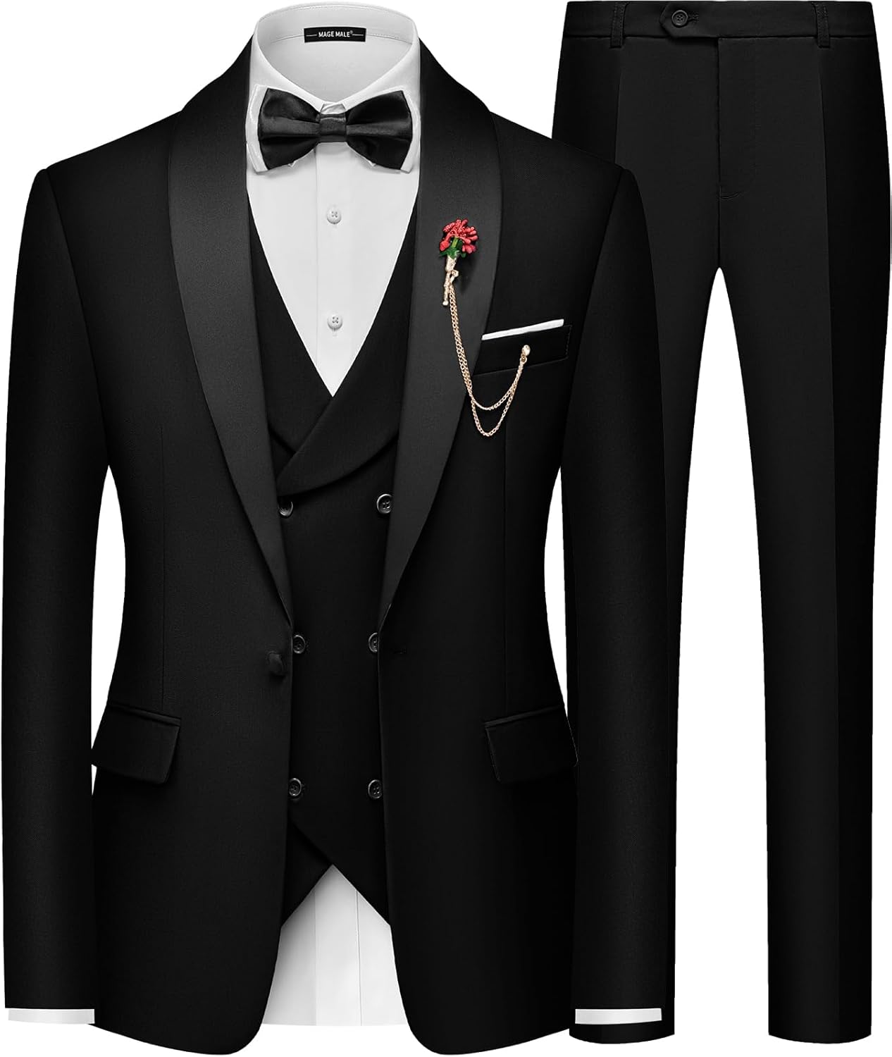 MAGE MALE Men's Slim Fit 3 Piece Suit with Shawl Lapel Design