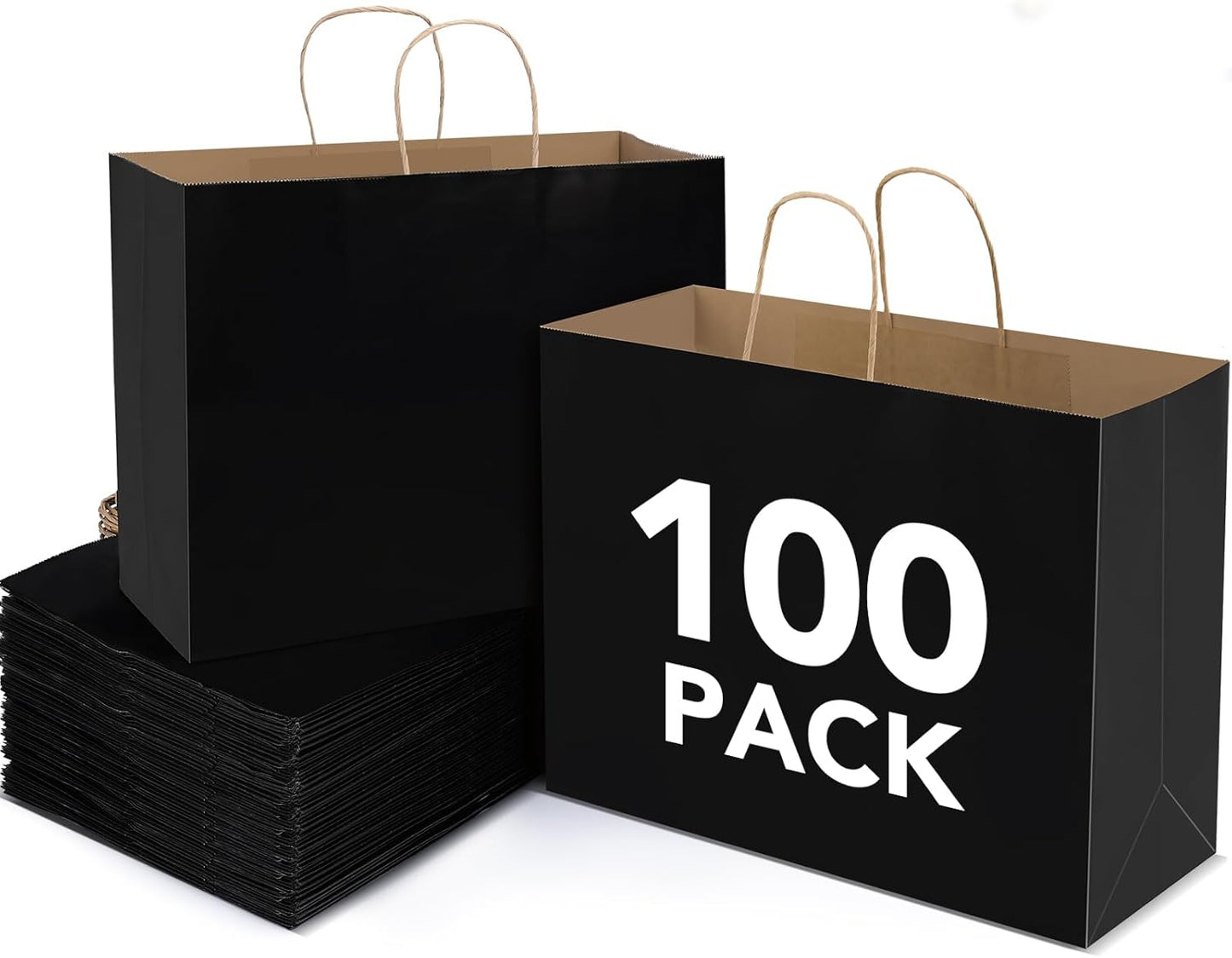 Kraft Paper Bags with Handles - 100 Pcs Eco-Friendly Bulk Bags