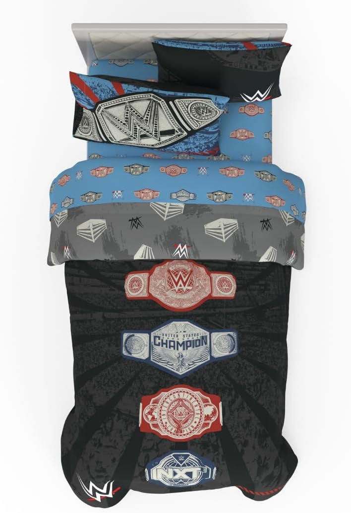 WWE Wrestling Twin Bedding Set with Championship Belts Design