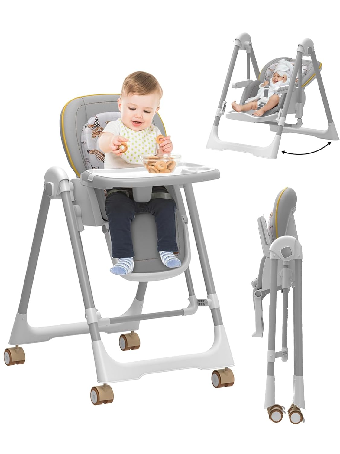 Foldable High Chair: Adjustable, Portable, Double Tray