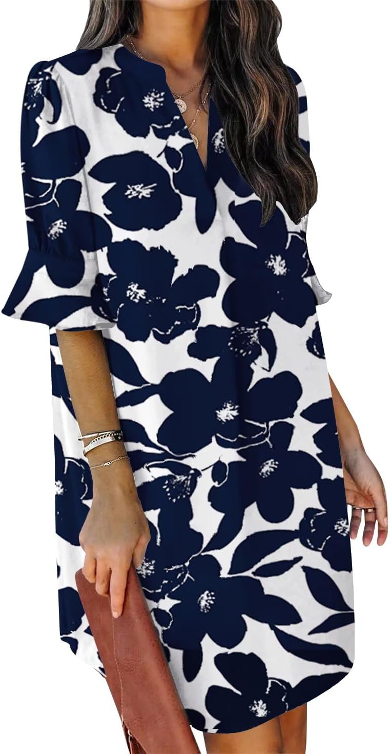 QACOHU Summer Dresses for Women V Neck Ruffle Casual Shift