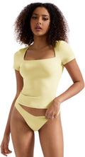 SUUKSESS Women Double Lined Fitted Square Neck Crop Tee - Soft, Slim 6