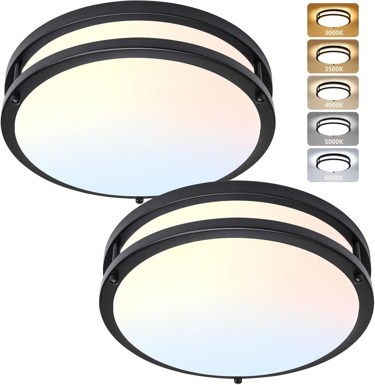 12 Inch Flush Mount Ceiling Light - Dimmable LED Fixture 2 Pack