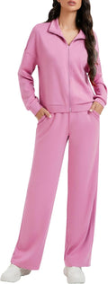 Women's 2 Piece Lounge Zip Up Sweat Set - Lightweight Travel Tracksuit