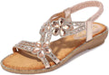 Yicornchen Women's T-Strap Beaded Flower Rhinestone Flat Sandals