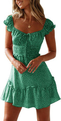 YOBECHO Womens Summer Ruffle Sleeve Sweetheart Neckline Printing