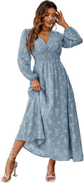 Boho Floral Maxi Ruffle Dress - Flowy V-Neck Long Sleeve Dress