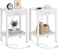 Set of 2 White End Table with Charging Station - Narrow Nightstands