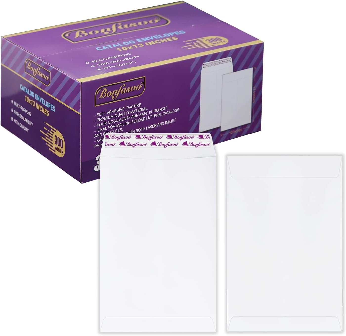 300 Pack 10x13 White Catalog Envelopes for Secure Mailing