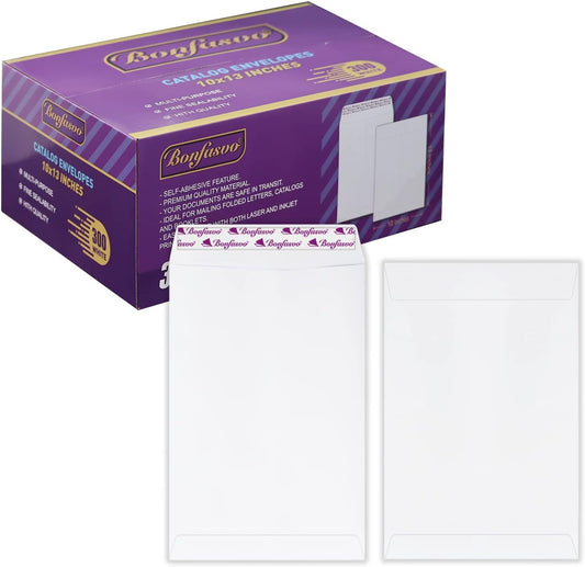 300 Pack 10x13 White Catalog Envelopes for Secure Mailing