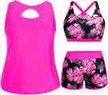 Women Plus Size 3 Piece Tankini Swimsuit Black Purple Tribal