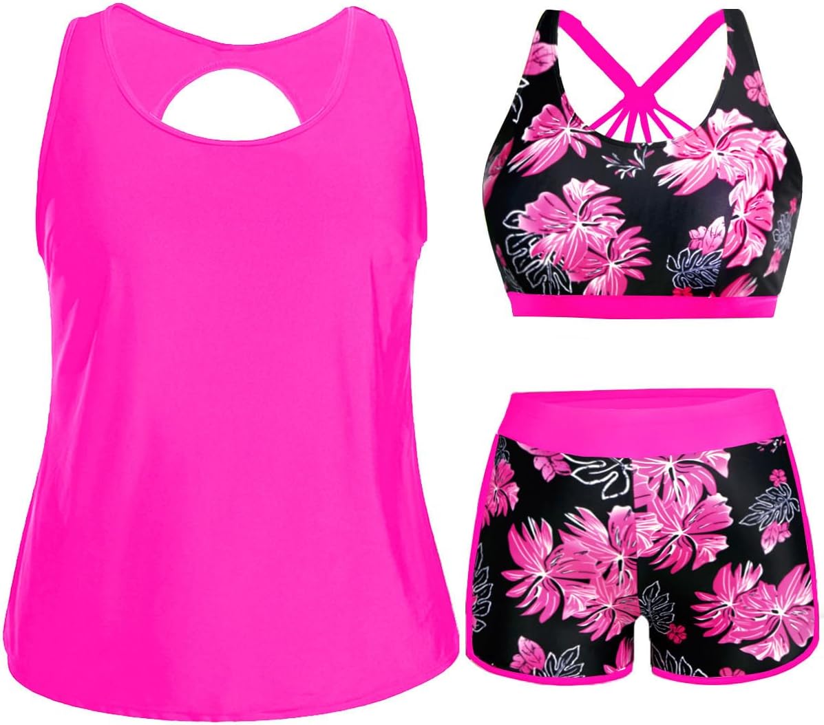 Holipick Plus Size 3 Piece Tankini Swimsuits for Women