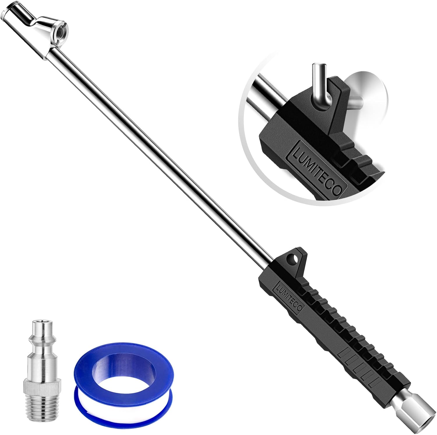 Long Reach Dual Head Air Chuck by LUMITECO - Easy Tire Inflation!