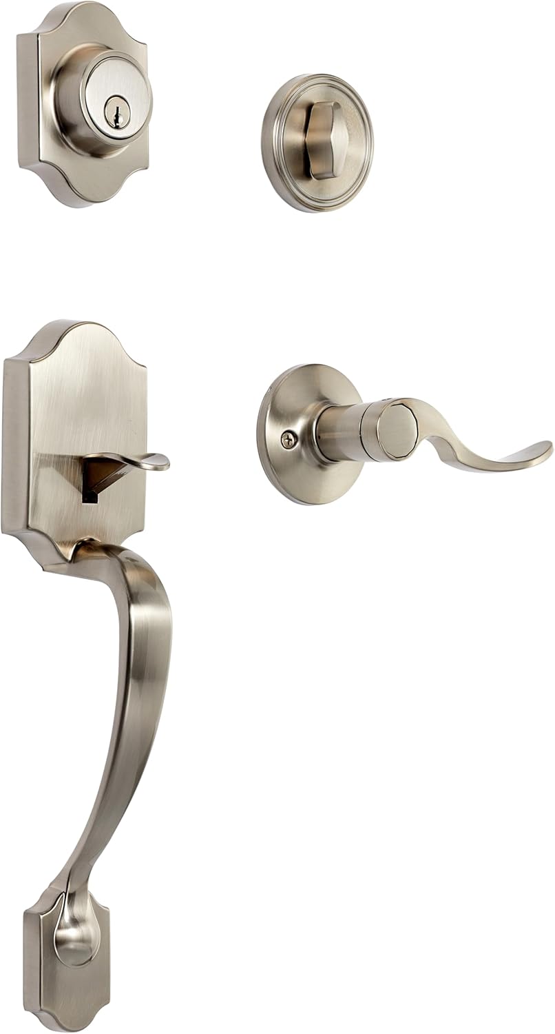 Front Door Lock Set with Shelby Lever in Satin Nickel Finish