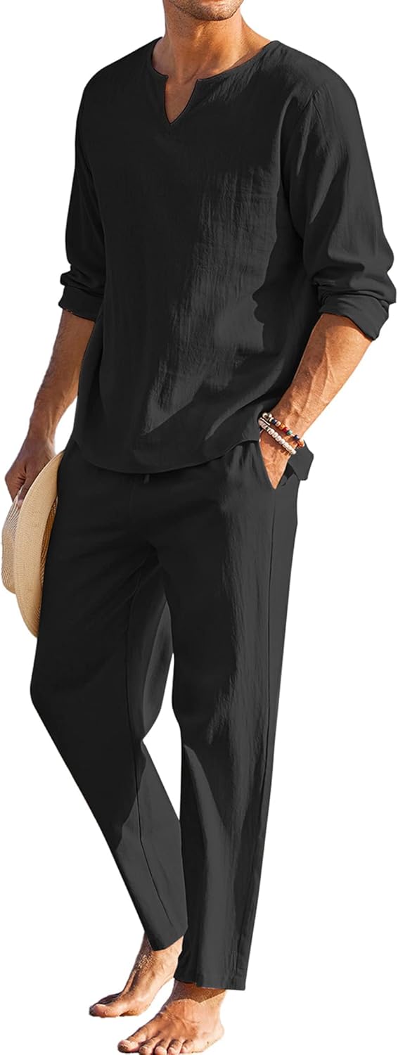 Men's Cotton Linen Set for Summer Yoga and Casual Outfits