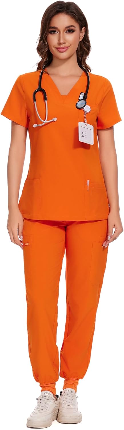 COZYFIT Scrubs for Women - V-Neck Top & Cargo Pants Set