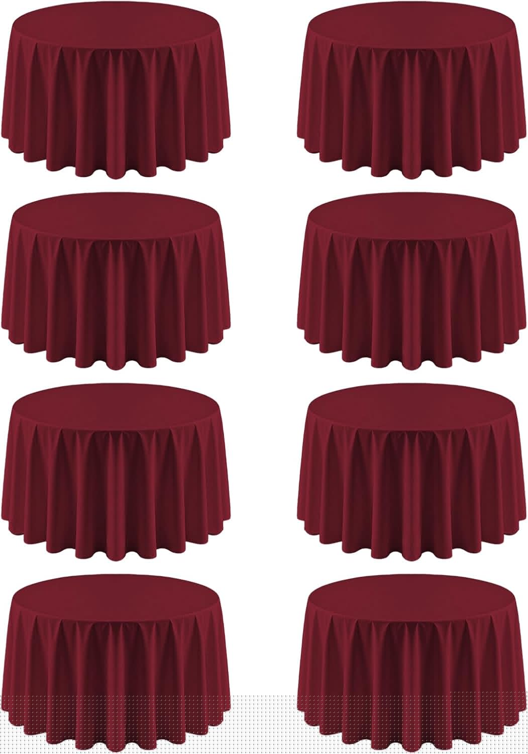8 Pack Burgundy Round Tablecloth 90 Inch for Elegant Events