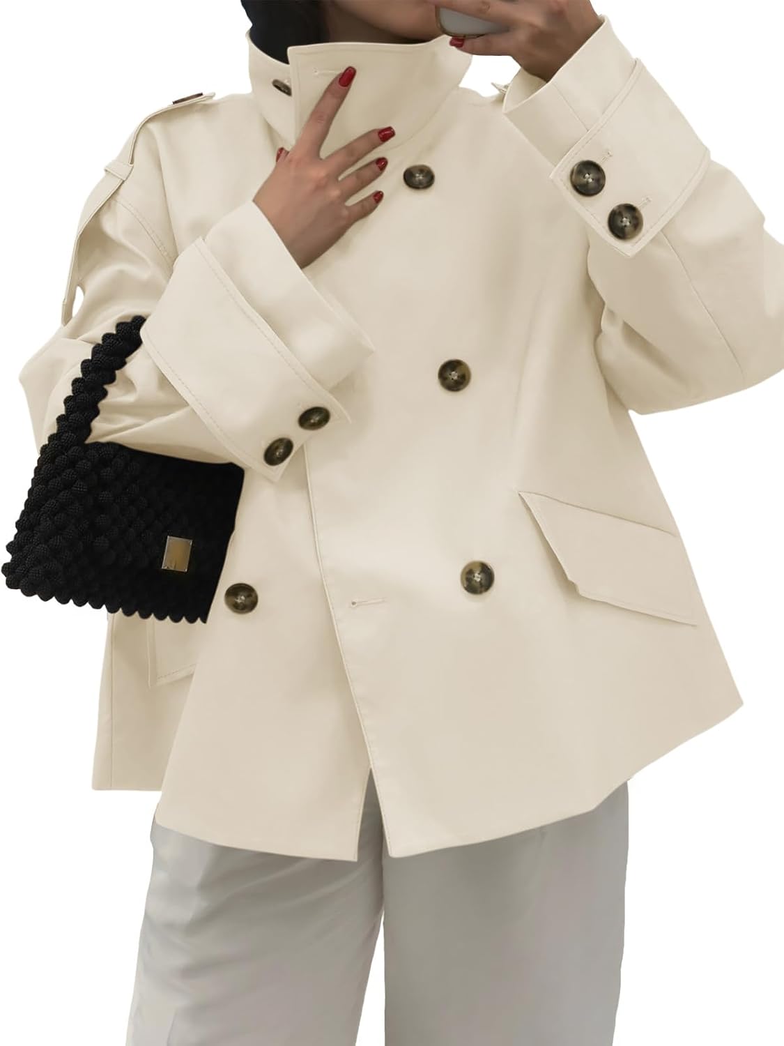 Oversized Double Breasted Short Trench Coat for Women