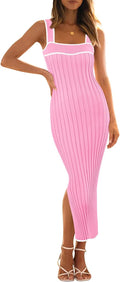 Women's 2025 Summer Bodycon Midi Dress - Flattering Ribbed Knit