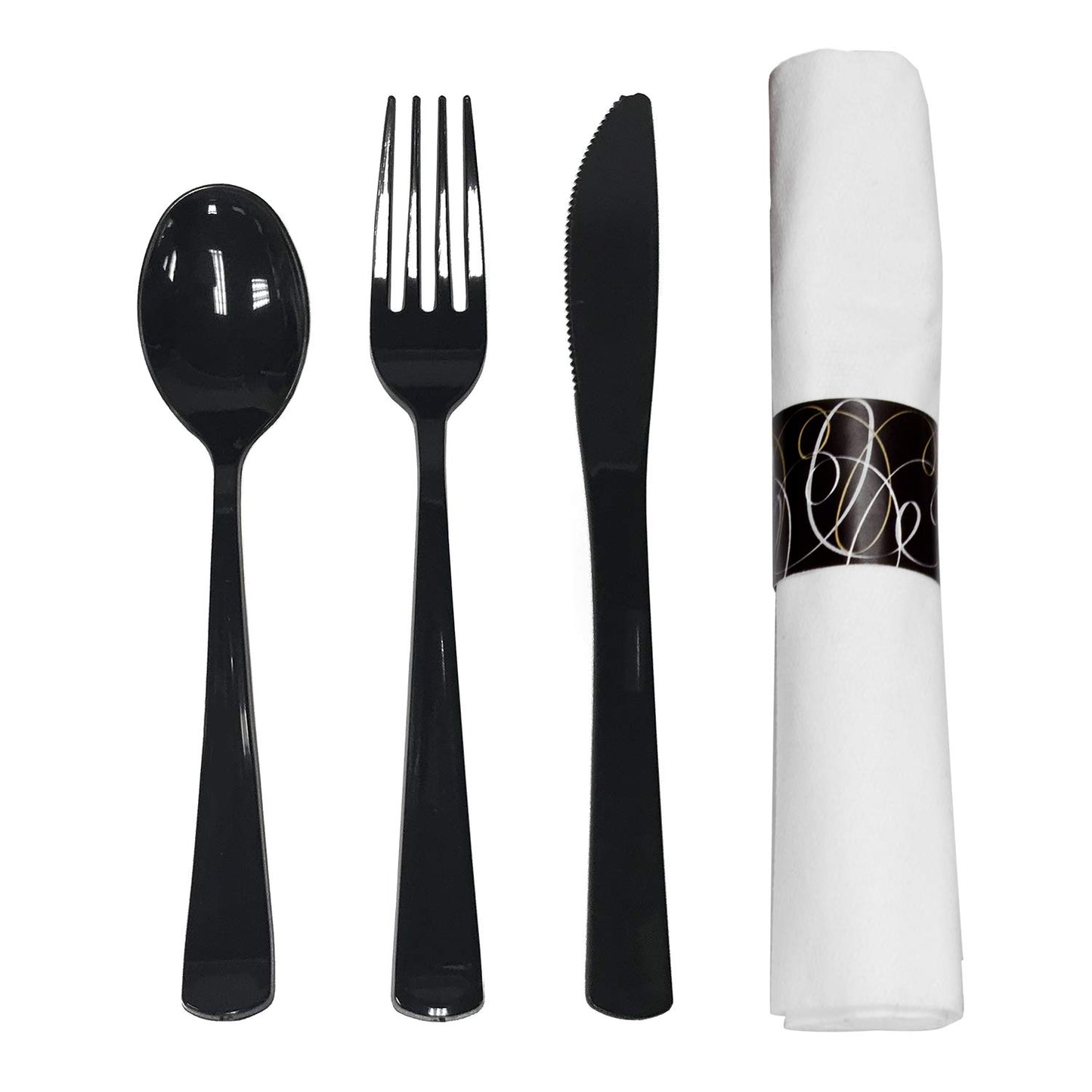 Pre-Rolled Disposable Heavy Duty Plastic Cutlery Kit for Events