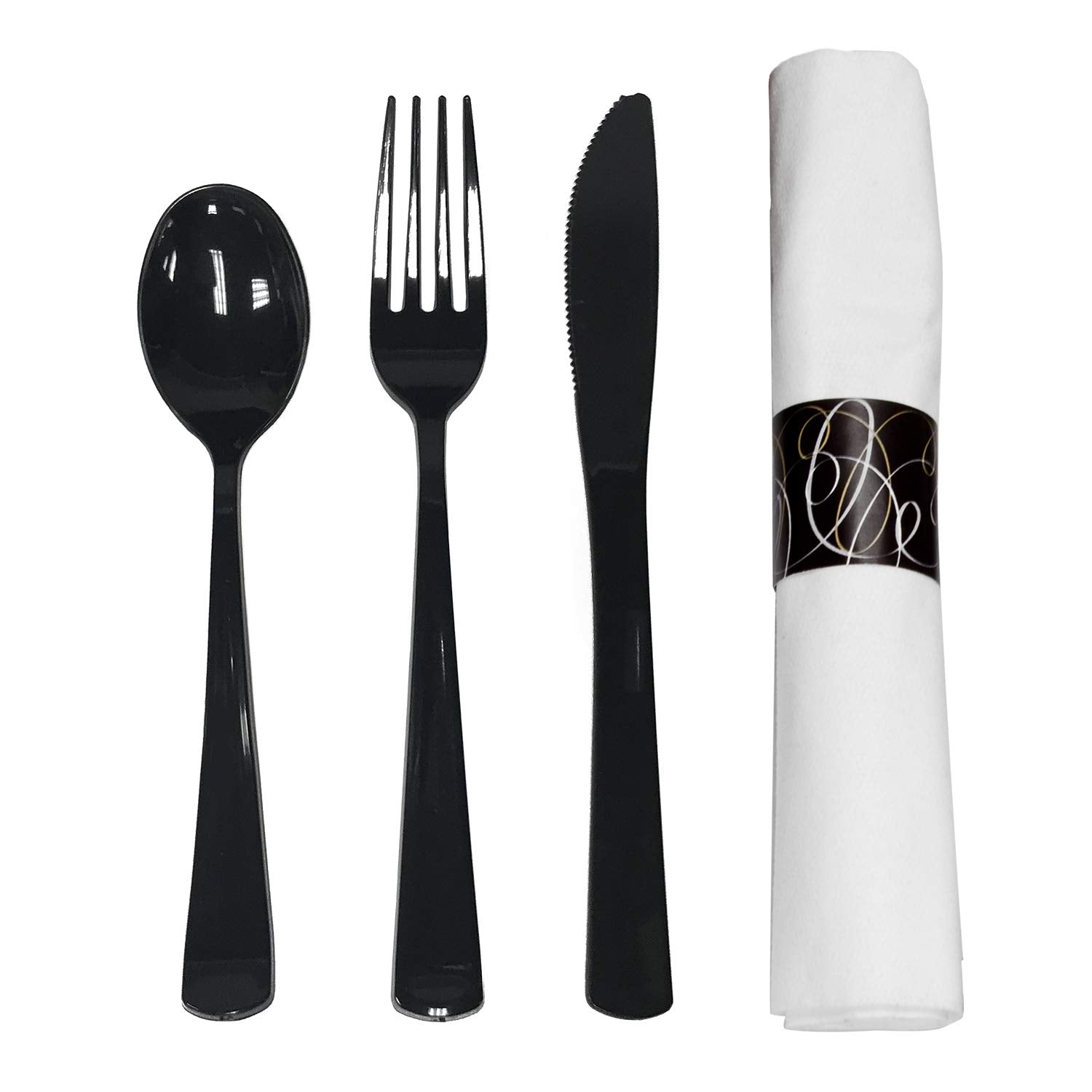Pre-Rolled Disposable Heavy Duty Plastic Cutlery Kit for Events