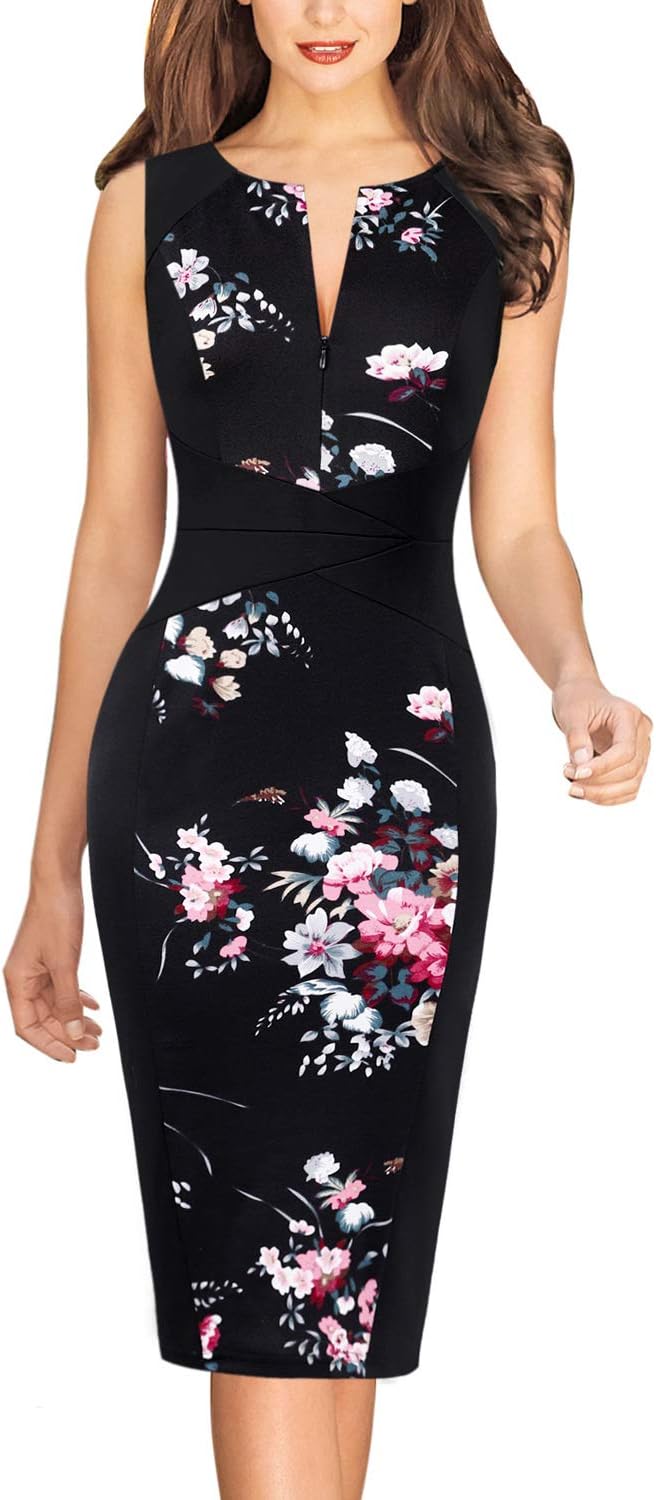 VFSHOW Womens Elegant Slim Front Zipper Dress for Office