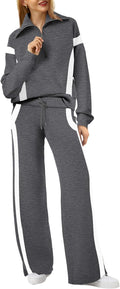Lounge Sets For Women Half Zip Sweatshirt and Wide Leg Sweatpant worn