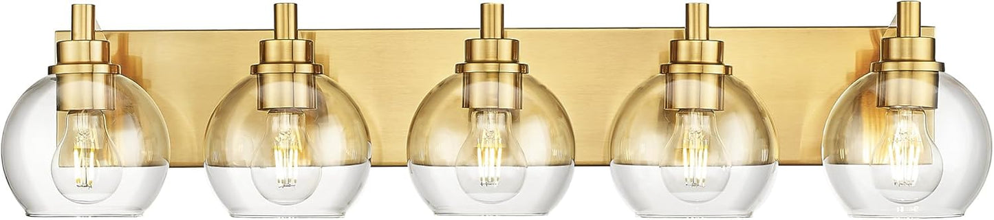 5 Light Brushed Gold Vanity Light for Modern Bathroom Elegance