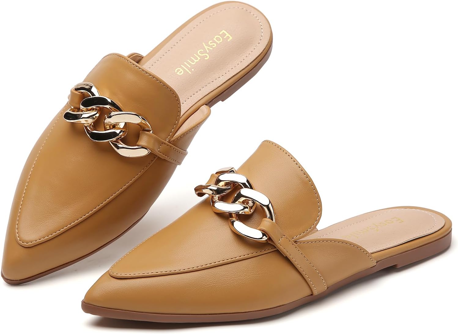 Stylish Metal Chain Decor Flat Mules for Women Slip On Loafers