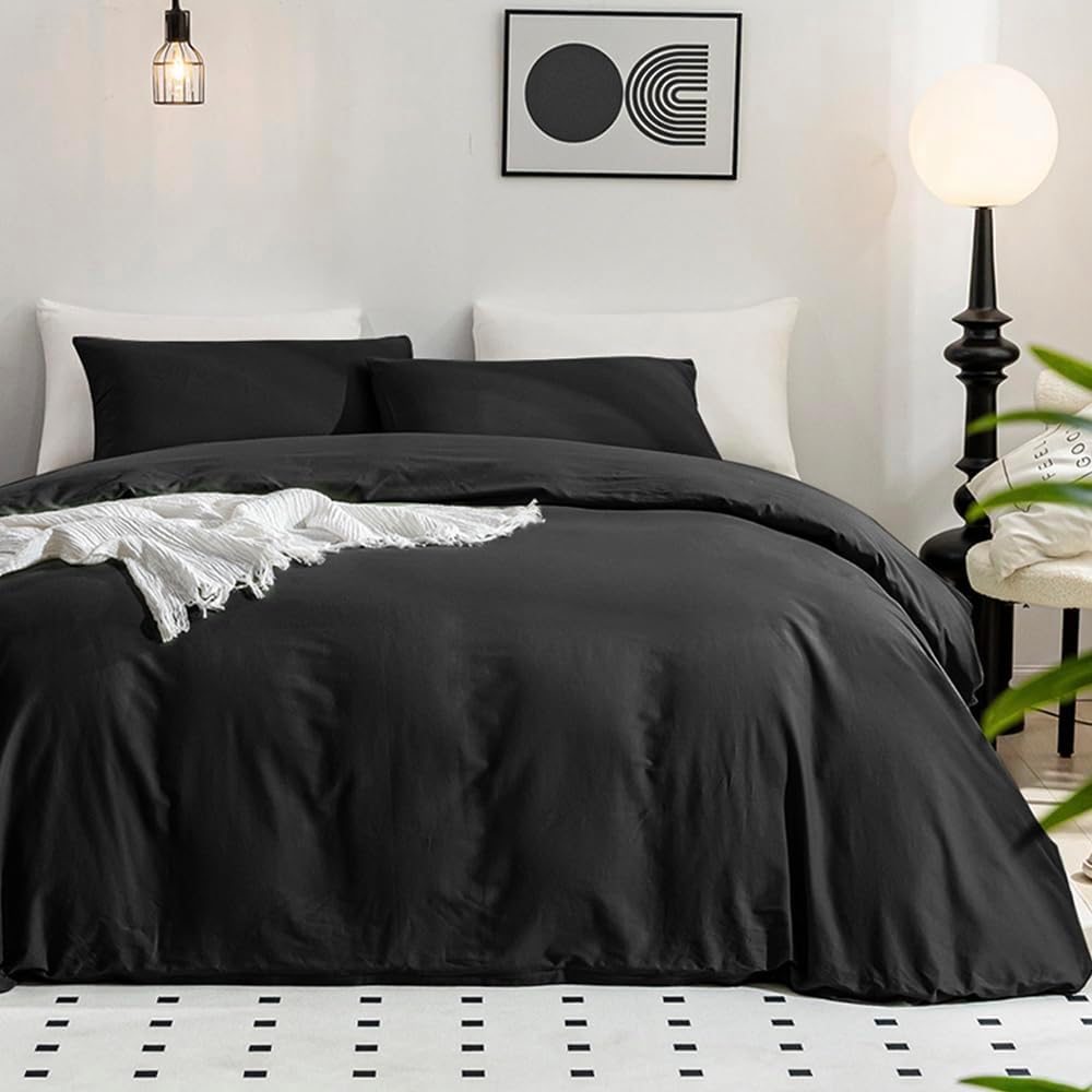 JELLYMONI Black Duvet Cover Queen Size - Soft Cotton Bedding Set