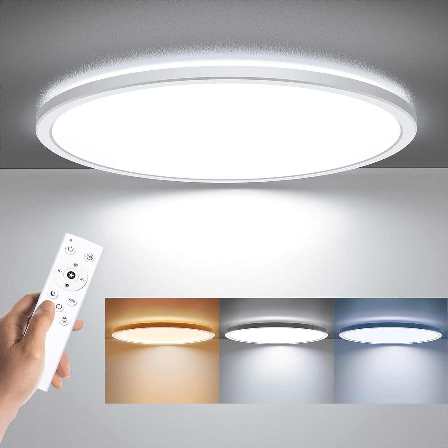 BLNAN LED Flush Mount Ceiling Light with Remote Control, 15.4 in