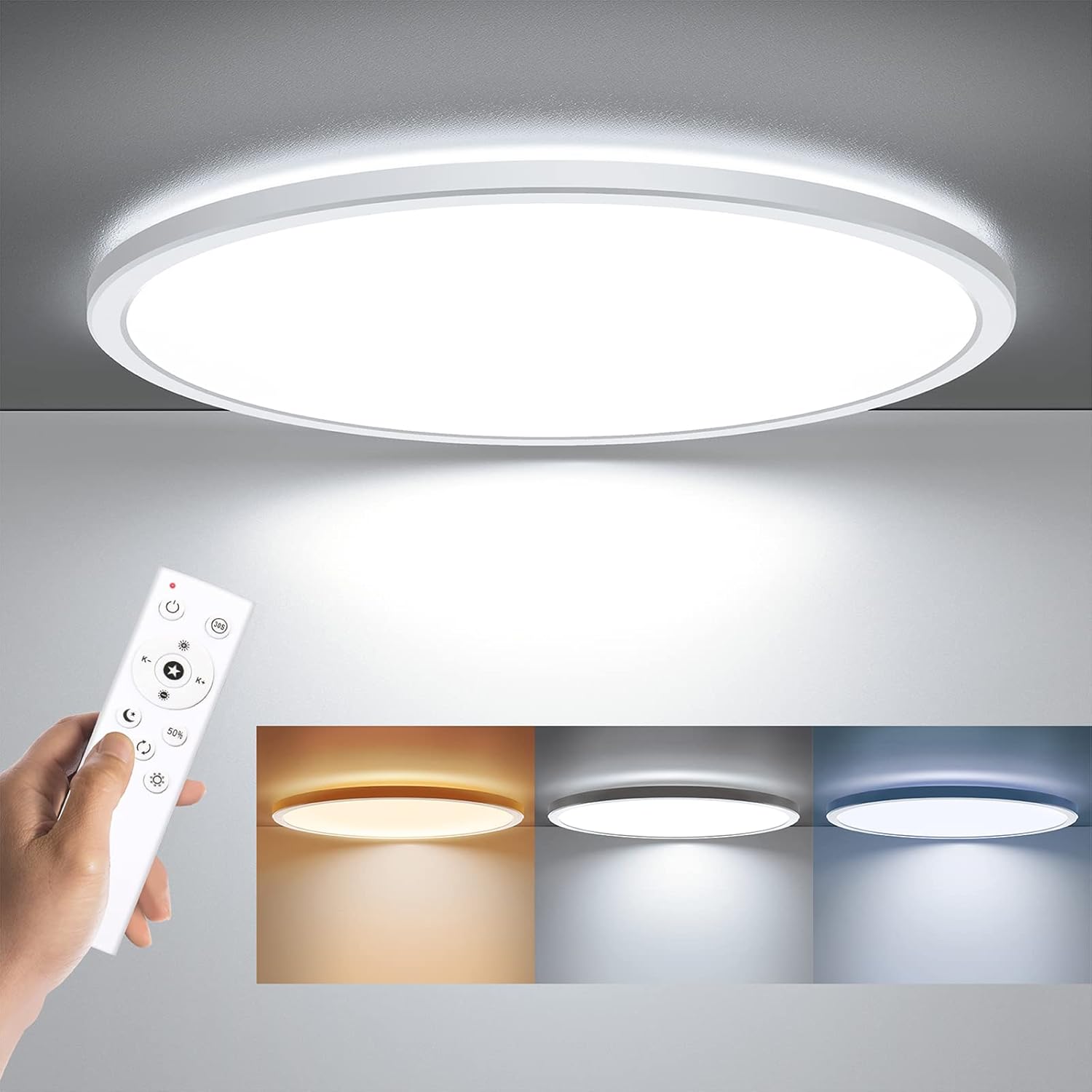 BLNAN LED Flush Mount Ceiling Light with Remote Control, 15.4 in