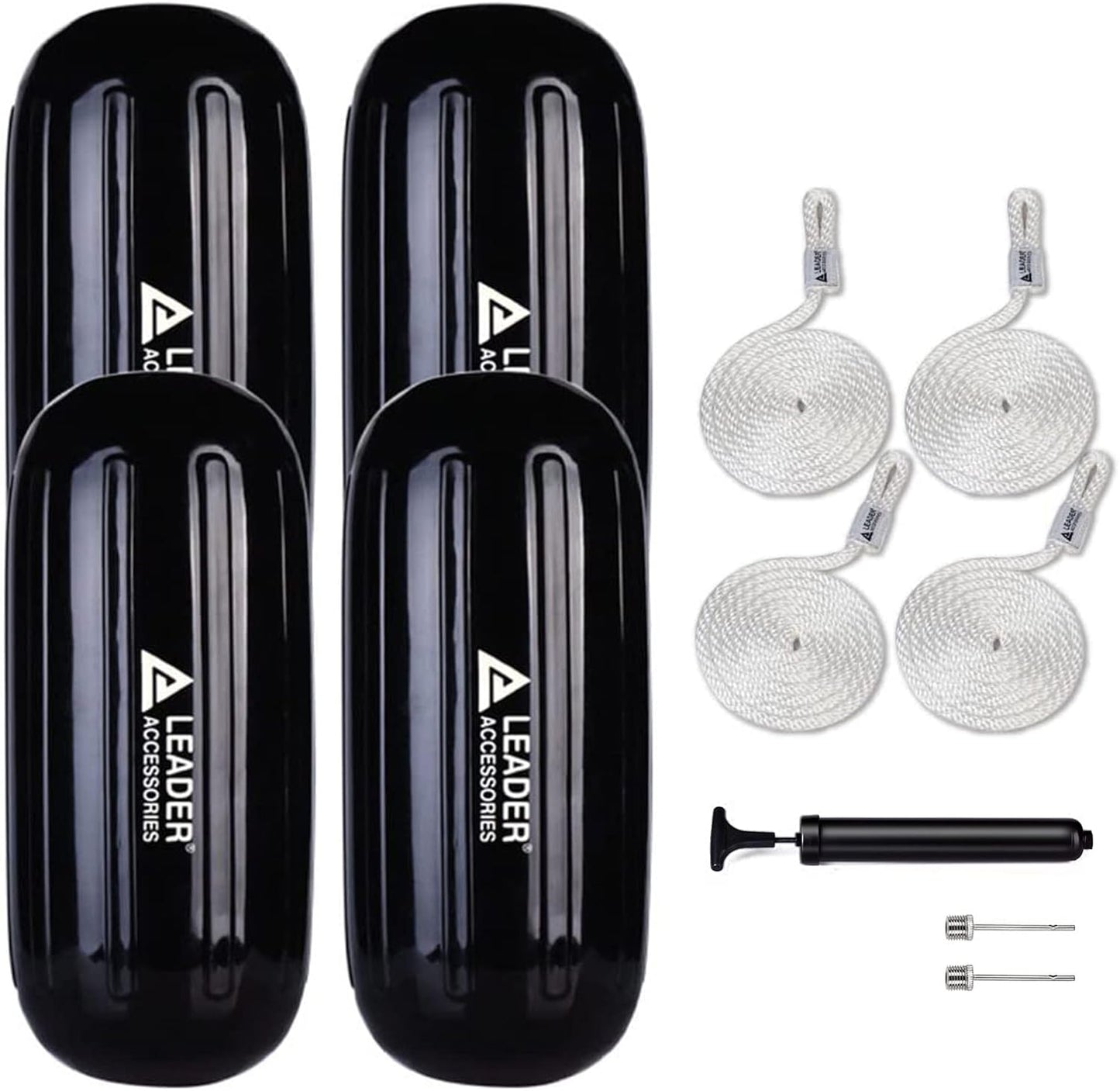 Boat Fender 4 Pack Bumpers Ribbed Inflatable with Lines & Pump