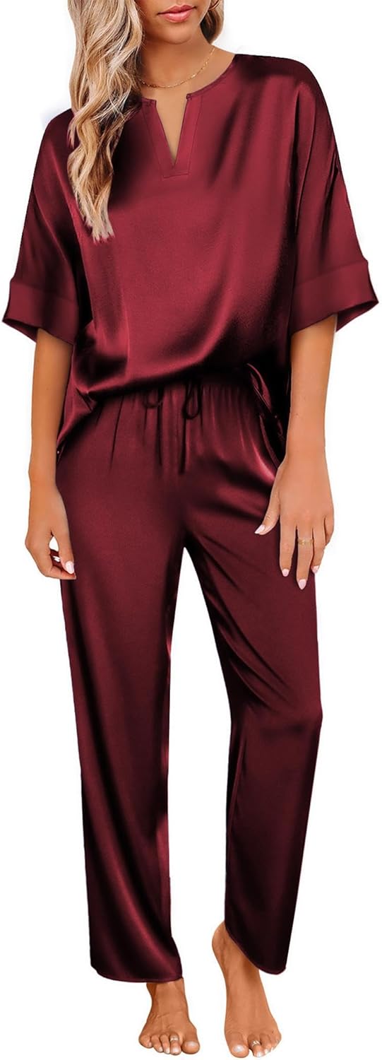 Ekouaer Silk Pajama Set for Women - Soft Satin Loungewear
