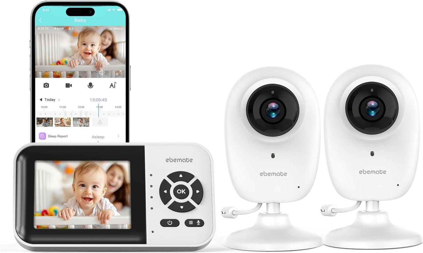ebemate WiFi Video Baby Monitor with 2 Cameras and 2.8in Display