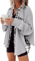 Waffle Knit Plaid Shacket Boyfriend Button Down Shirt Jacket - Cozy up